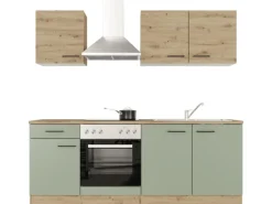 Flex-Well Exclusiv Küche 1601-036 Cara 210 cm Schilfgrün matt - Artisan Eiche< Winkelküchen|Einbauküchen