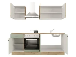Flex-Well Exclusiv Küche 1601-036 Cara 210 cm Schilfgrün matt - Artisan Eiche< Winkelküchen|Einbauküchen