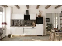 Flex-Well Exclusiv Küche 2327-019 Julia 280 cm Weiß matt-Cosmopolitan Eiche< Landhausküchen|Kühlschränke