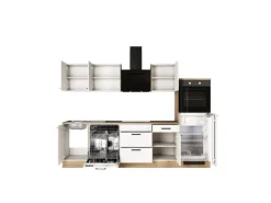Flex-Well Exclusiv Küche 2327-019 Julia 280 cm Weiß matt-Cosmopolitan Eiche< Landhausküchen|Kühlschränke