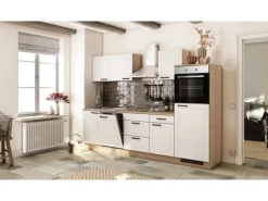 Flex-Well Exclusiv Küche 2320-016 Julia 280 cm Weiß matt-Cosmopolitan Eiche< Landhausküchen