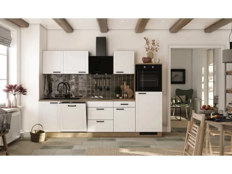 Flex-Well Exclusiv Landhausküchen|Kühlschränke<Küche 2327-000 Julia 280 cm Weiß matt-Cosmopolitan Eiche