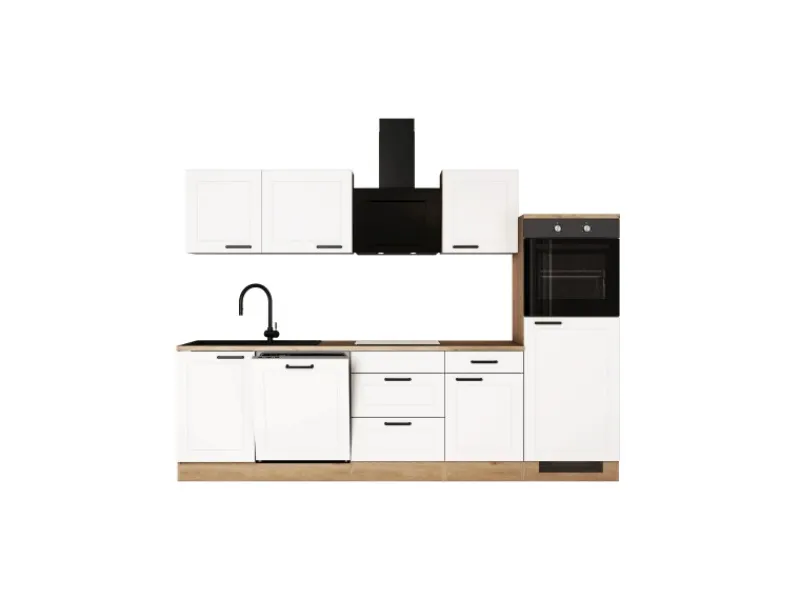 Flex-Well Exclusiv Landhausküchen|Kühlschränke<Küche 2327-000 Julia 280 cm Weiß matt-Cosmopolitan Eiche