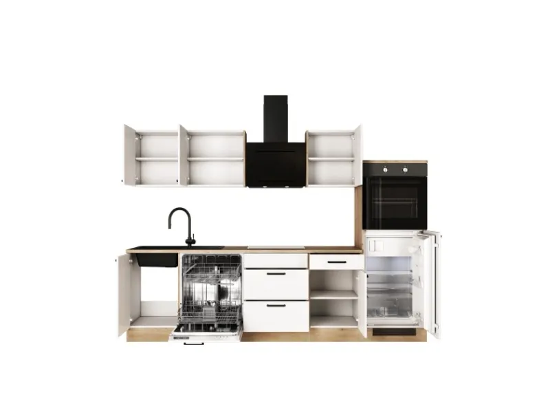 Flex-Well Exclusiv Landhausküchen|Kühlschränke<Küche 2327-000 Julia 280 cm Weiß matt-Cosmopolitan Eiche