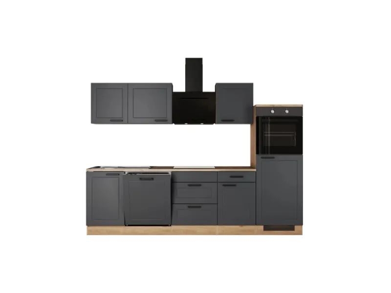 Flex-Well Exclusiv Küche 2327-019 Romeo 280 cm Anthrazit matt-Cosmopolitan Eiche< Landhausküchen|Kühlschränke