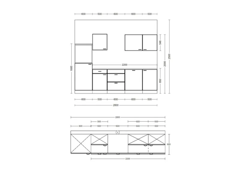 Flex-Well Exclusiv Küche 2327-019 Romeo 280 cm Anthrazit matt-Cosmopolitan Eiche< Landhausküchen|Kühlschränke