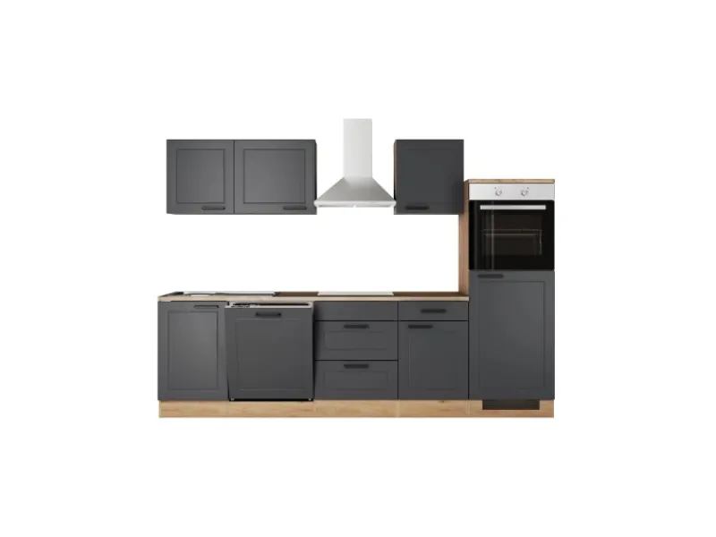 Online Flex-Well Exclusiv Küche 2320-016 Romeo 280 cm Anthrazit matt-Cosmopolitan Eiche