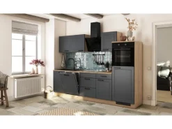 Flex-Well Exclusiv Küche Romeo 280 cm ohne E-Geräte Anthrazit matt-Cosmopolitan< Landhausküchen