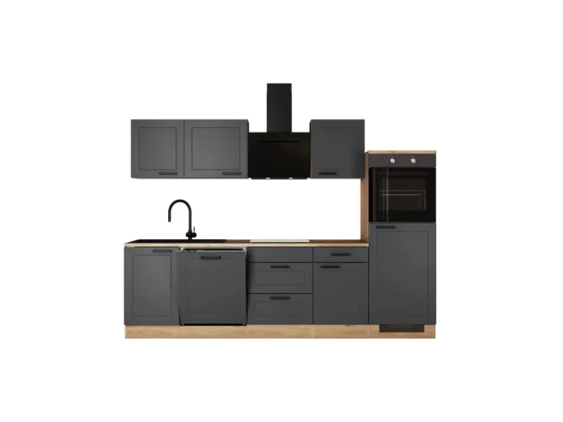 Flex-Well Exclusiv Küche Romeo 280 cm ohne E-Geräte Anthrazit matt-Cosmopolitan< Landhausküchen