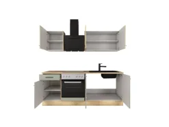Flex-Well Exclusiv Einbauküchen<Küche 1601-005sWs Cara 210 cm Schilfgrün matt - Artisan Eiche