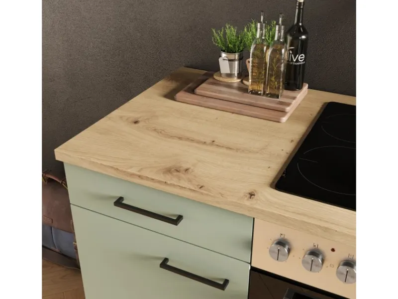 Flex-Well Exclusiv Einbauküchen<Küche 1601-005sWs Cara 210 cm Schilfgrün matt - Artisan Eiche