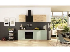 Flex-Well Exclusiv Einbauküchen<Küche 1601-005sWs Cara 210 cm Schilfgrün matt - Artisan Eiche