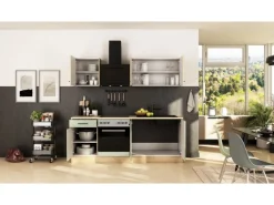 Flex-Well Exclusiv Einbauküchen<Küche 1601-005sWs Cara 210 cm Schilfgrün matt - Artisan Eiche