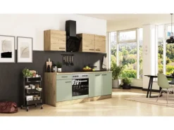 Flex-Well Exclusiv Einbauküchen<Küche 1601-005sWs Cara 210 cm Schilfgrün matt - Artisan Eiche