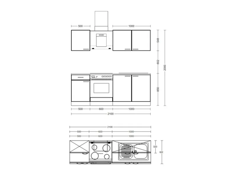 Flex-Well Exclusiv Einbauküchen<Küche 1601-005sWs Cara 210 cm Schilfgrün matt - Artisan Eiche