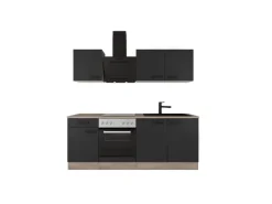 Flex-Well Exclusiv Küche 1601-005sWs Capri 210 cm Schwarz Matt-Endgrain Oak