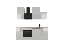 Flex-Well Exclusiv Einbauküchen<Küche 1701-017sWs Lund 220 cm Lichtgrau glänzend-Rauchgrau
