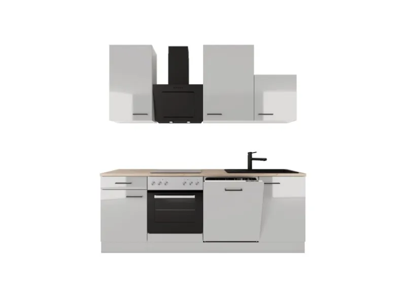 Flex-Well Exclusiv Einbauküchen<Küche 1701-017sWs Lund 220 cm Lichtgrau glänzend-Rauchgrau