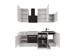 Flex-Well Exclusiv Einbauküchen<Küche 1701-017sWs Lund 220 cm Lichtgrau glänzend-Rauchgrau