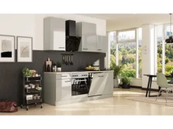 Flex-Well Exclusiv Einbauküchen<Küche 1701-017sWs Lund 220 cm Lichtgrau glänzend-Rauchgrau