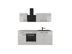 Flex-Well Exclusiv Küche 1601-005sWs Lund 210cm Lichtgrau glänzend -Rauchgrau< Einbauküchen