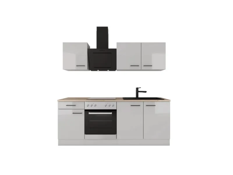 Flex-Well Exclusiv Küche 1601-005sWs Lund 210cm Lichtgrau glänzend -Rauchgrau< Einbauküchen