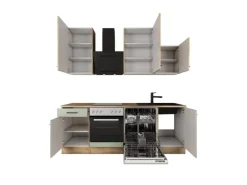 Online Flex-Well Exclusiv Küche 1701-017sWS Cara 220 cm Schilfgrün matt - Artisan Eiche