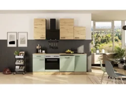 Online Flex-Well Exclusiv Küche 1701-017sWS Cara 220 cm Schilfgrün matt - Artisan Eiche