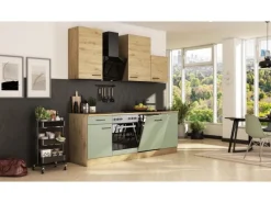 Online Flex-Well Exclusiv Küche 1701-017sWS Cara 220 cm Schilfgrün matt - Artisan Eiche