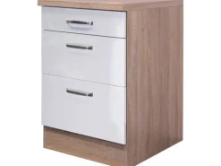 Clearance Flex-Well Exclusiv Küchen-Auszugsunterschrank Valero 60cm hgl. Weiß-Sonoma Eiche