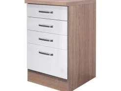 Flex-Well Exclusiv Küchen-Auszugsschrank Valero 50cm Hochglanz Weiß-Sonoma Eiche