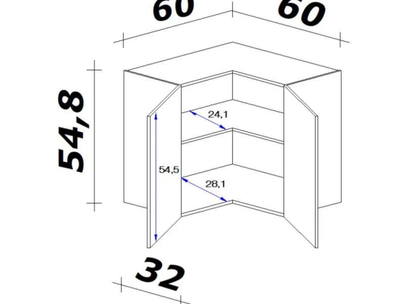 Flex-Well Exclusiv Küchen-Eck-Hängeschrank Joelina 60 x 60 cm Weiß< Küchenschränke