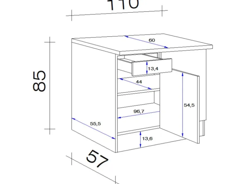 Flex-Well Exclusiv Küchen-Eck-Unterschrank Morena 110x60cm Basaltgrau - San Remo< Küchenschränke