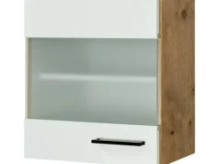 Flex-Well Exclusiv Küchen-Glas-Oberschrank Vintea 50cm Magnolie-Lancelot Oak< Küchenschränke