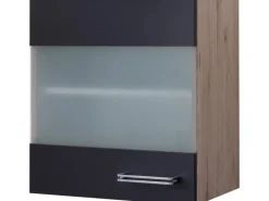 Flex-Well Exclusiv Küchen-Glas-Hängeschrank Lara 50 cm Anthrazit-San Remo Eiche< Küchenschränke