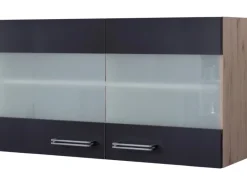 Flex-Well Exclusiv Küchenschränke<Küchen-Glas-Hängeschrank Lara 100 cm Anthrazit-San Remo Eiche