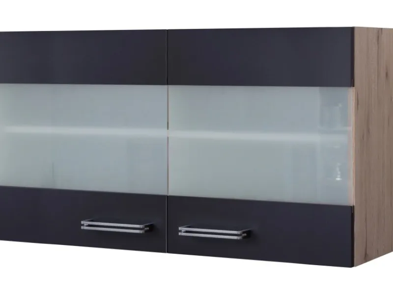 Flex-Well Exclusiv Küchenschränke<Küchen-Glas-Hängeschrank Lara 100 cm Anthrazit-San Remo Eiche
