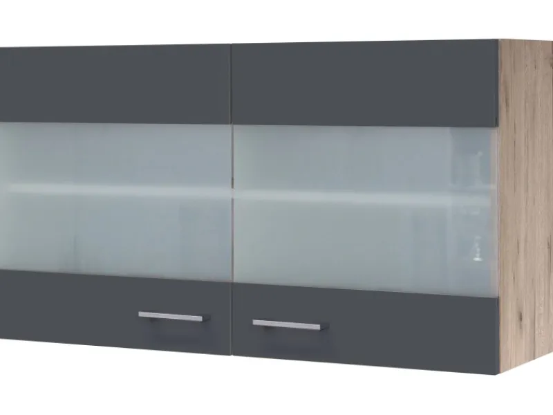 Flex-Well Exclusiv Küchen-Glas-Oberschrank Morena 100cm Basaltgr.-San Remo Eiche< Küchenschränke|Einbauküchen