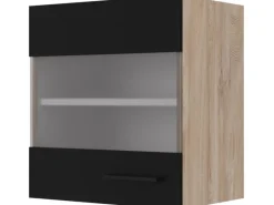Flex-Well Exclusiv Küchenschränke<Küchen-Glas-Oberschrank Capri 50 cm Schwarz Matt-Endgrain Oak
