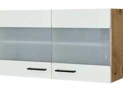 Flex-Well Exclusiv Küchen-Glas-Oberschrank Vintea 100cm Magnolie - Lancelot Oak< Küchenschränke