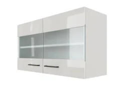 Flex-Well Exclusiv Küchenschränke<Küchen-Oberschrank Lund 100x55cm-Lichtgrau glänzend-Milchglas