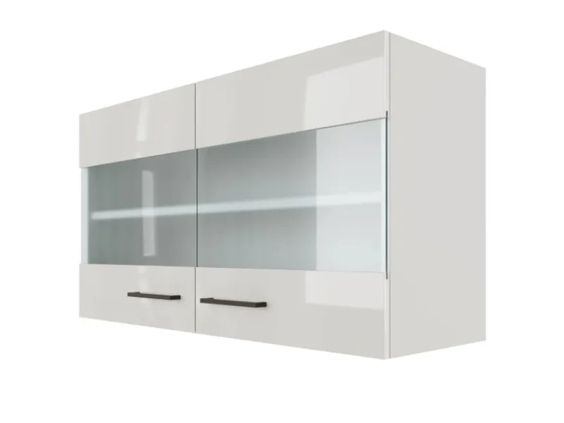 Flex-Well Exclusiv Küchenschränke<Küchen-Oberschrank Lund 100x55cm-Lichtgrau glänzend-Milchglas