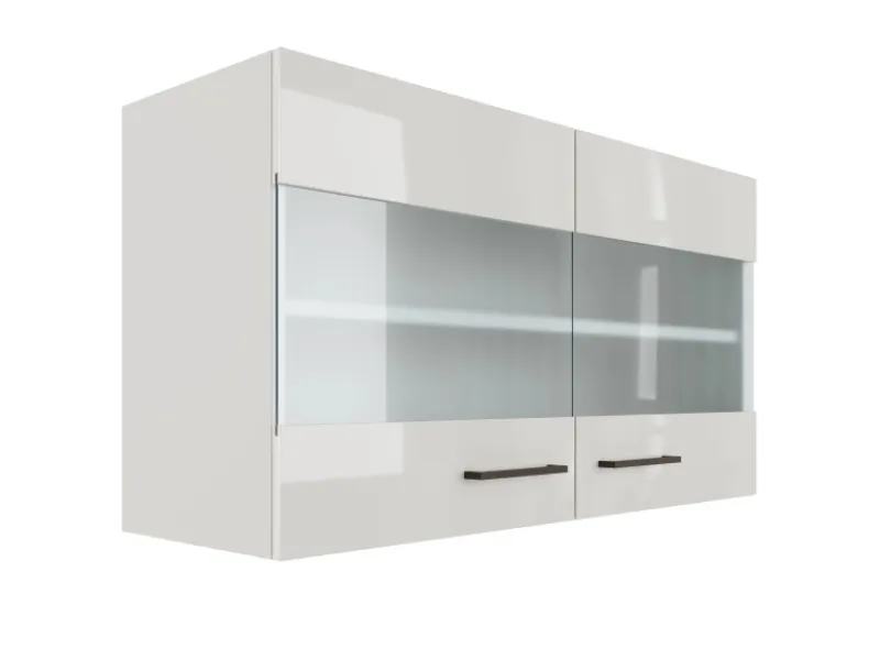 Flex-Well Exclusiv Küchenschränke<Küchen-Oberschrank Lund 100x55cm-Lichtgrau glänzend-Milchglas