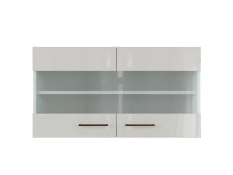 Flex-Well Exclusiv Küchenschränke<Küchen-Oberschrank Lund 100x55cm-Lichtgrau glänzend-Milchglas