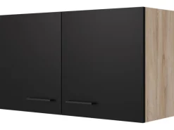 Flex-Well Exclusiv Küchenschränke<Küchen-Oberschrank Capri 100 cm Schwarz Matt-Endgrain Oak