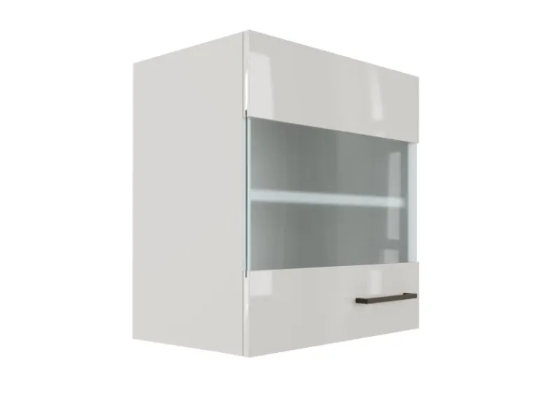 Flex-Well Exclusiv Küchenschränke<Küchen-Oberschrank Lund 50x55cm-Lichtgrau glänzend-Milchglas