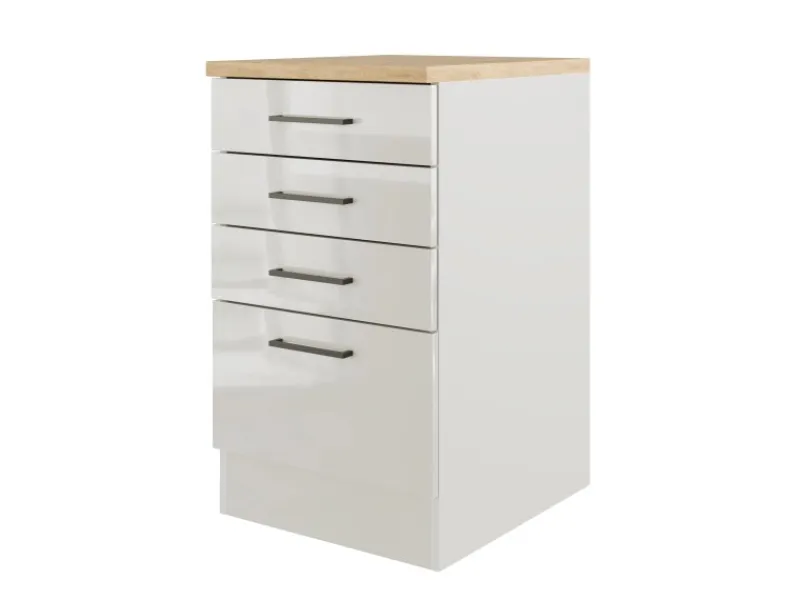 Flex-Well Exclusiv Küchenschränke<Küchen-Schubkastenschrank Lund 50cm Lichtgrau glänzend