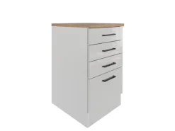 Flex-Well Exclusiv Küchenschränke<Küchen-Schubkastenschrank Lund 50cm Lichtgrau glänzend