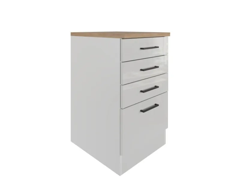 Flex-Well Exclusiv Küchenschränke<Küchen-Schubkastenschrank Lund 50cm Lichtgrau glänzend
