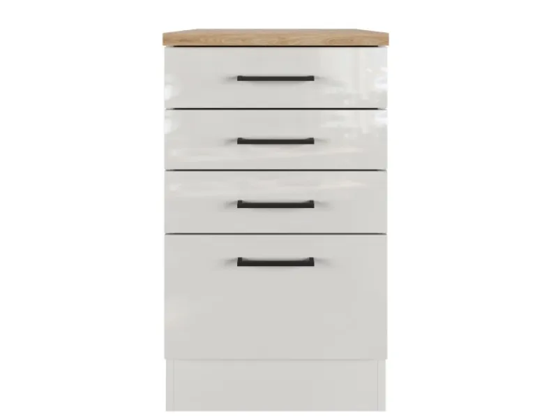 Flex-Well Exclusiv Küchenschränke<Küchen-Schubkastenschrank Lund 50cm Lichtgrau glänzend